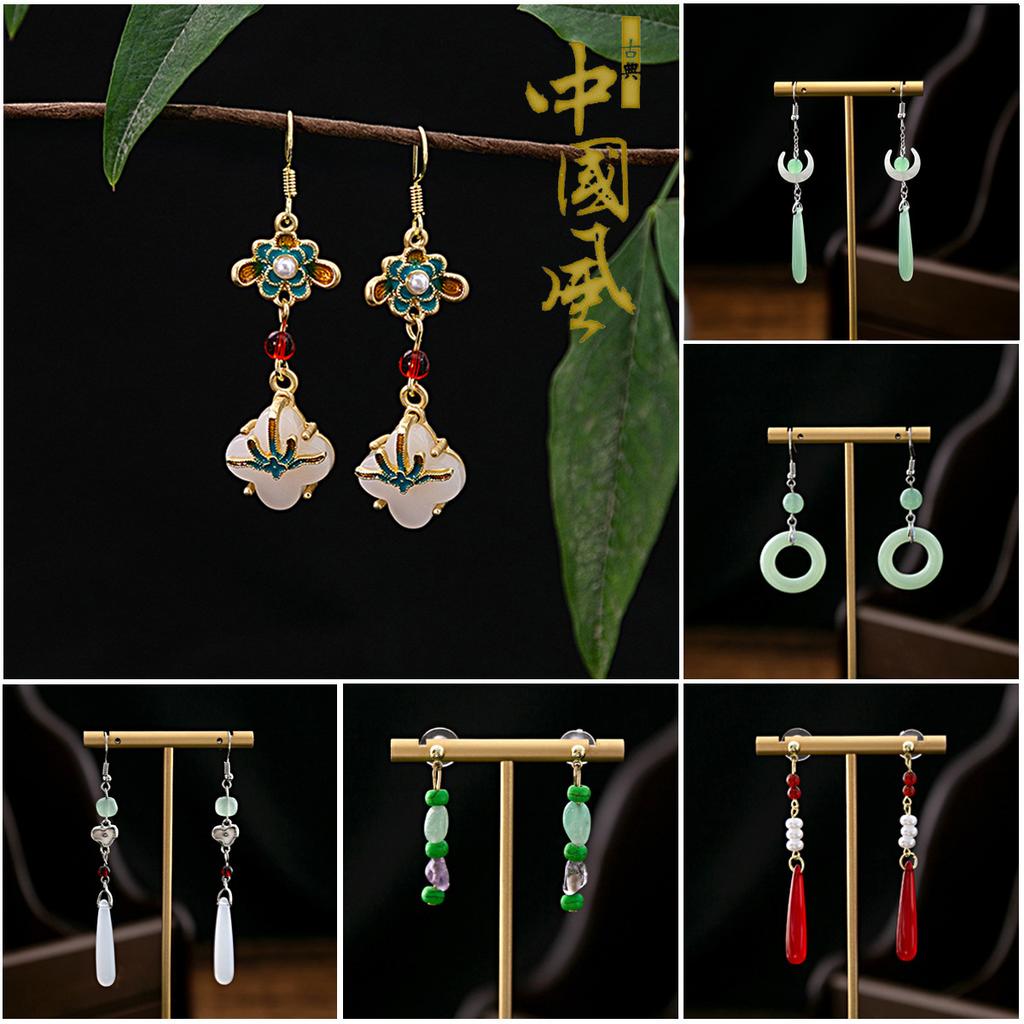Imitation Jade Drop Oil Beaded Earrings Retro Water Drop Fringed Earrings Simple Hanfu Accessories Women