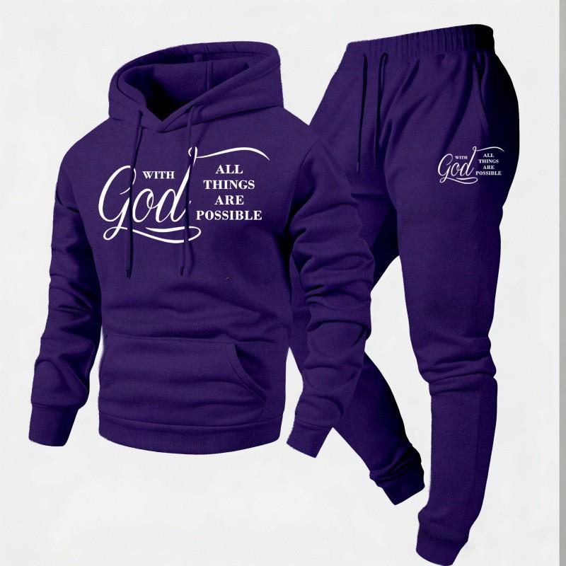 Mens Y2K Style Hooded Sweatshirt Jogger Pants Set - Long Sleeve Fleece-Lined Casual Two-Piece Outfit