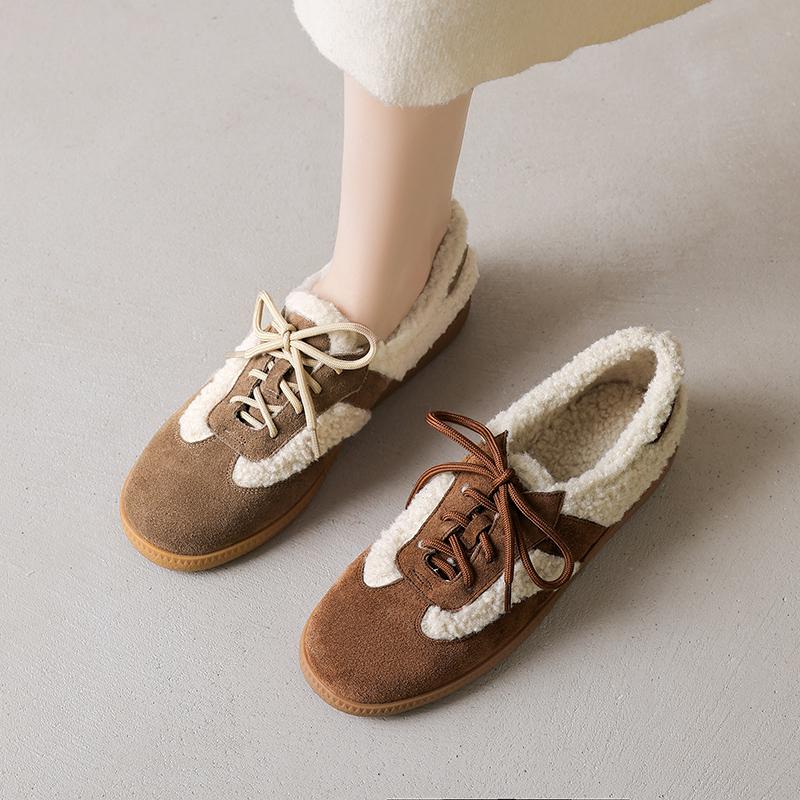 Fashion 2025 New Winter Women Ballet Pumps Loafers Shoes for Women Round Toe Chunky Heel Shoes Retro Low Heel Keep Warm Ladies Shoes