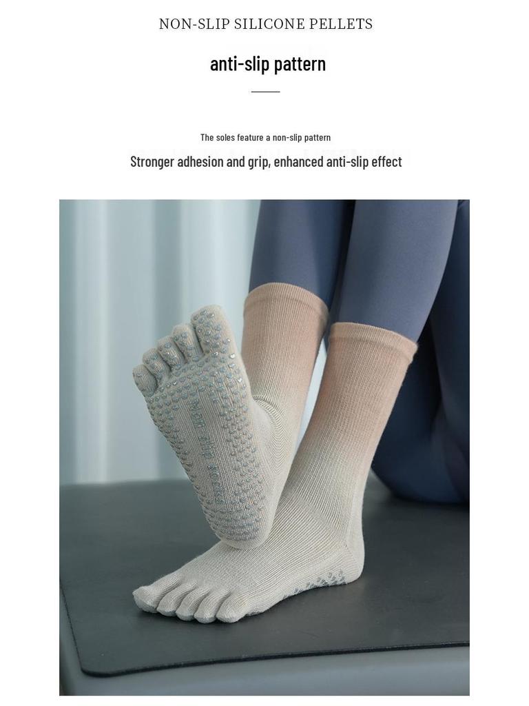 Verlaufende Rutschfeste Wadenlange Zehenspreizer Yoga Socken - Herbst/Winter Schweißabsorbierend Sportlicher Stil.