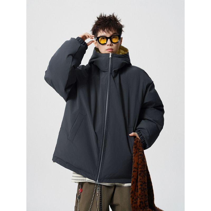 51 Hip-Hop Winter Trendy Solid Color Hooded Cotton Jacket for Men Vibe American Retro Thick Loose Couple Cotton Coat