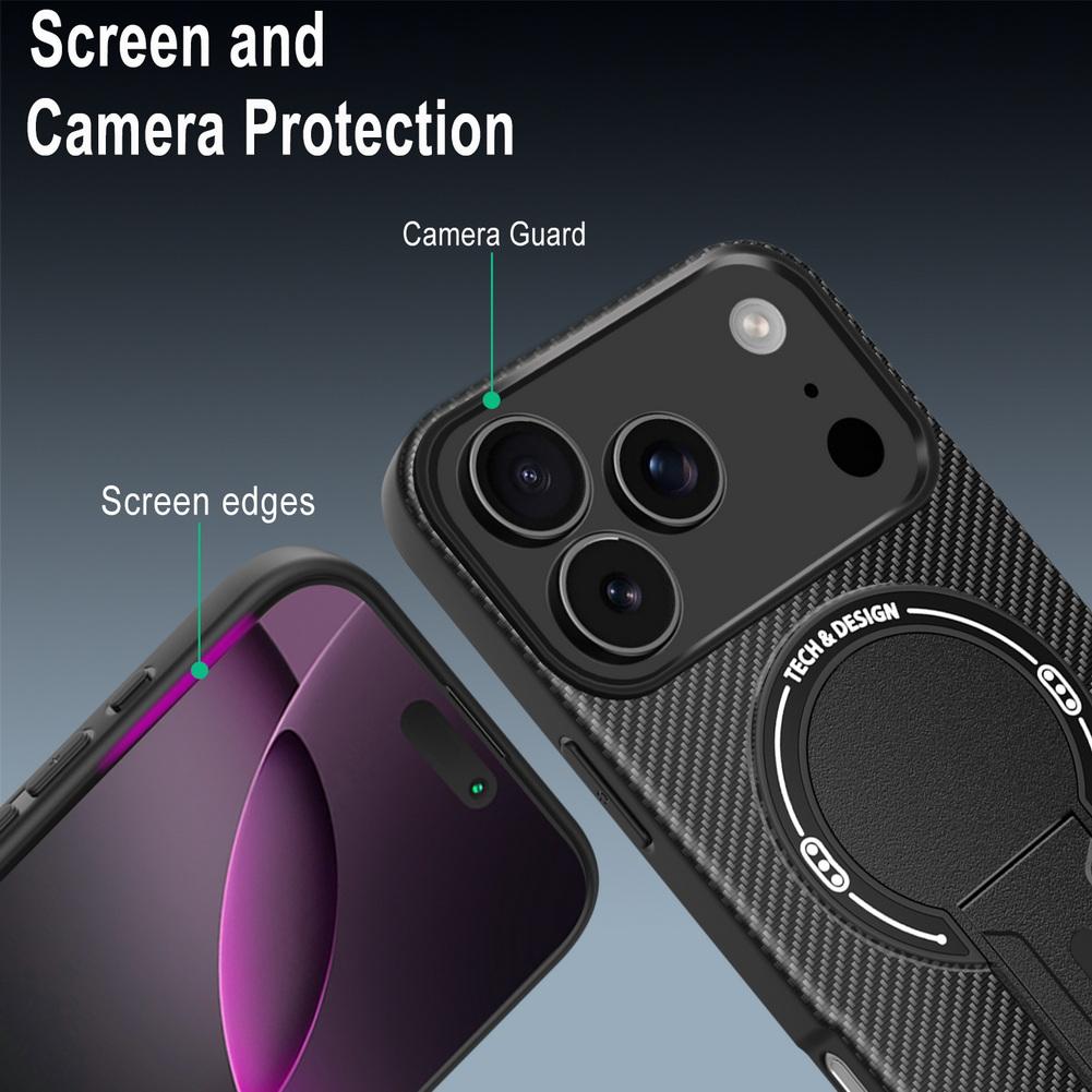 Carbon Fiber Invisible Stand Holder Built-in Magnetic Ring Case for iPhone 17 Pro Max 17 Air 16e 16 15 Plus 14 + 13 12 11 Cover