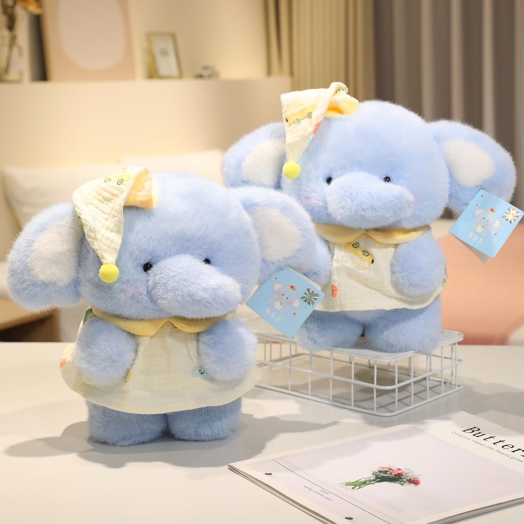 Blue Elephant Soft Plush Toy Cute Animal Pajamas Elephant Stuffed Plushies Dolls 1st 2nd 3rd Birthday Gifts For Girls Babyshower