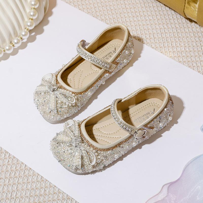 Kids Rhinestone Pearl Bow Decor Mary Jane Dress Shoes 23