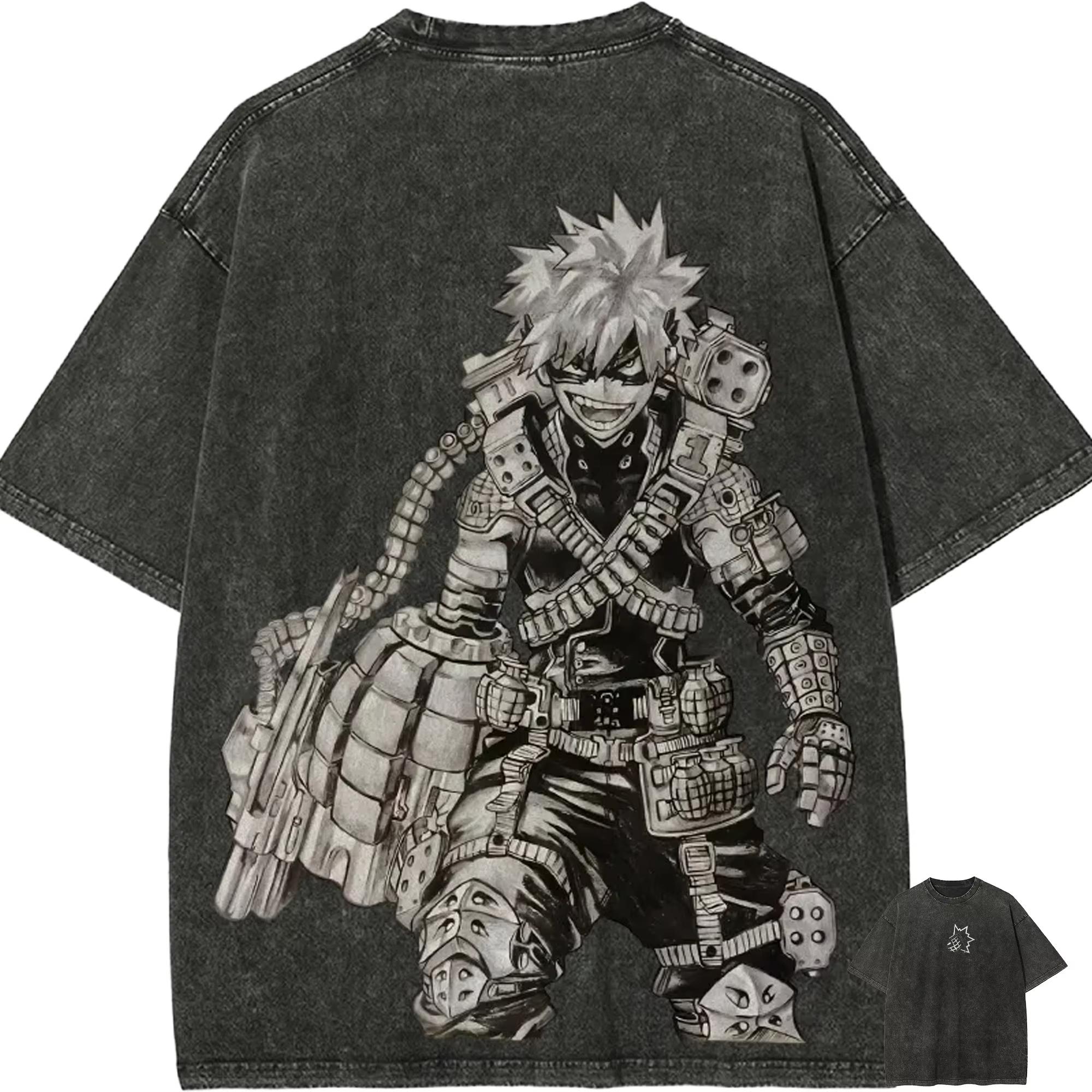 Katsuki Bakugo T Shirt My Hero Academia Men Acid Wash Anime Dynamite Graphic Cotton Streetwear Explosion Manga Vintage Tee L