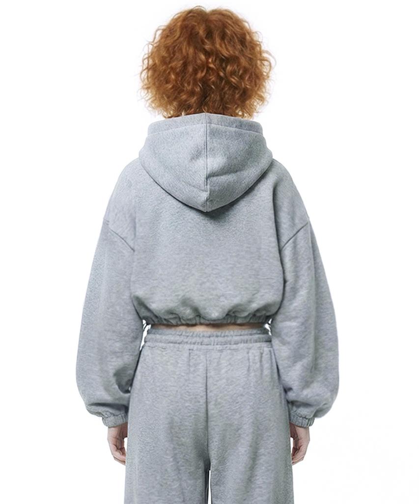 Small Slow And Soft String Oversized Crop Hoodie - Melange