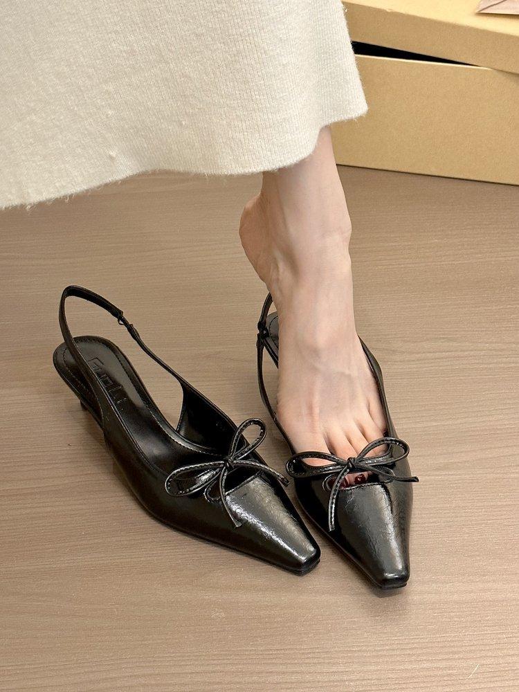 

Gentle fog purple! Temperament hollow bow square head back empty sandals women s spring 2025 spring new cat heel single shoes 35
