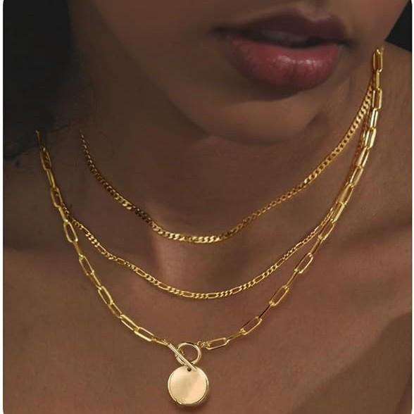 Ensemble de Colliers Ras du Cou Multicouches Plaqué Or pour Femmes - 3 Pièces Chaînes Minimalistes Cubaines et Trombone