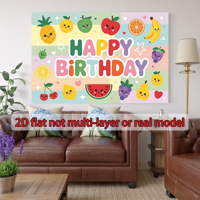 2D Plane Cute Fruit Birthday Celebration Background Fabric Birthday Party Decoration Polyester Fiber