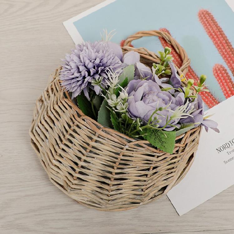 Panier à Fleurs en Osier Rotin Fait Main Suspendu au Mur Pour Jardin Plante Grimpante Pot Support de Plantes Décoration Intérieure Jardinière Murale
