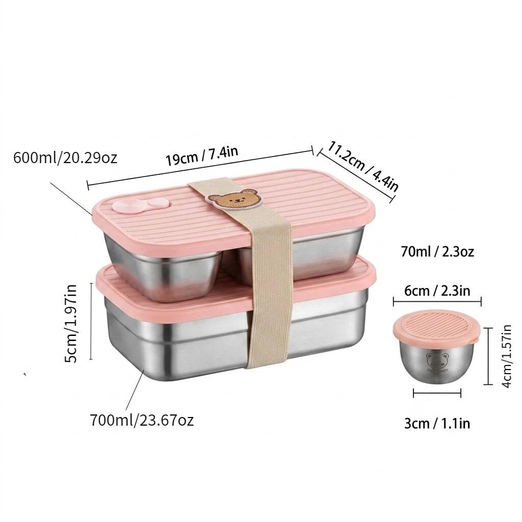 Reusable Bento Lunch Box For Students 304 Stainless Steel Fruit Salad Food Container With Sauce Box Dishwasher&Microwave Safe