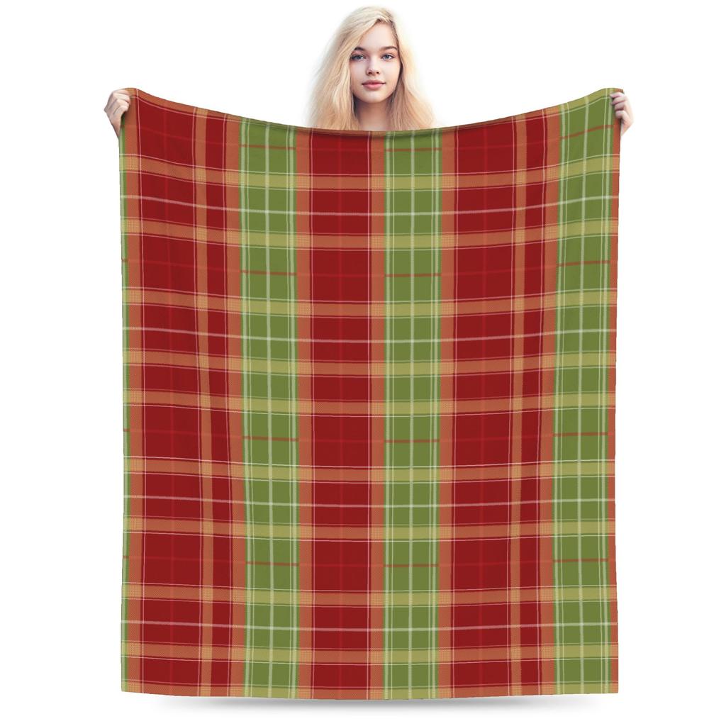 Christmas Red Green Check Tartan Plaid  Blanket Coral Fleece Plush Printed  Portable Soft Throw Blanket for Office Bedspreads