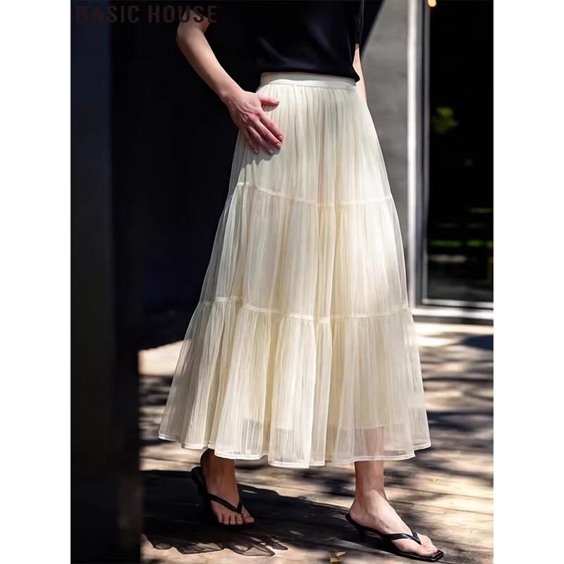 Basic House French A-Line Mesh Midi Skirt XL