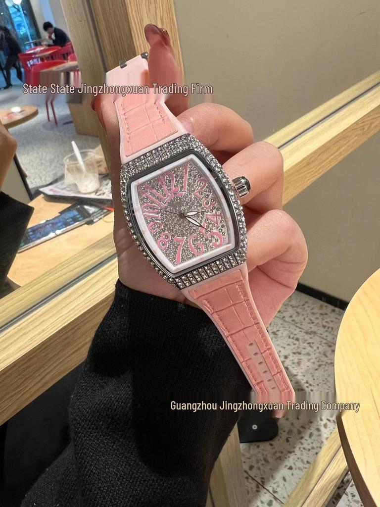 Richard Home Women's Barrel-Shaped Quartz Watch with Leather Strap and Diamond Face.