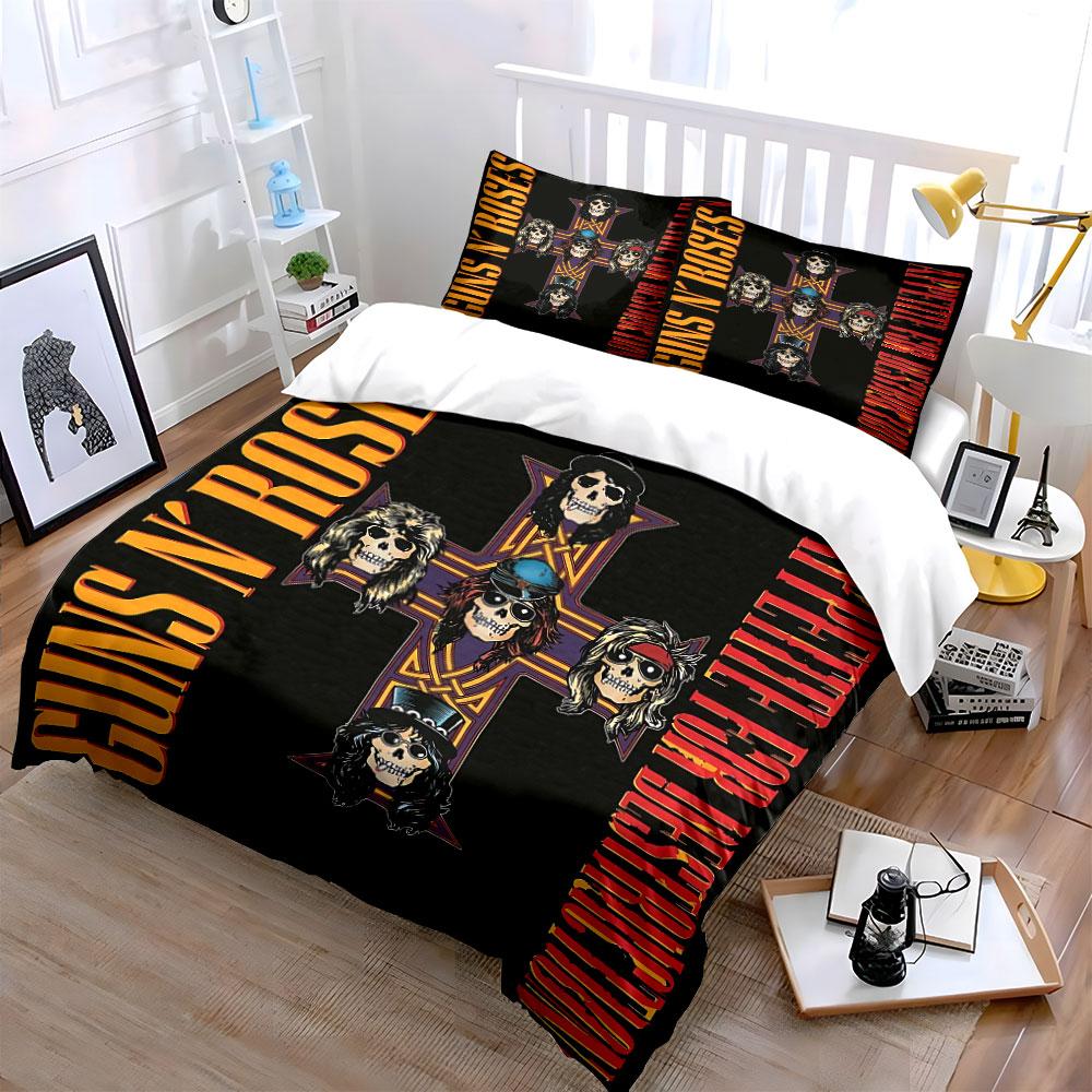Guns N' Roses Skull Cross Design Bedding Duvet Cover Set Duvet Cover Pillowcases (1*Duvet Cover 2*Pillowcases, without duvet insert)