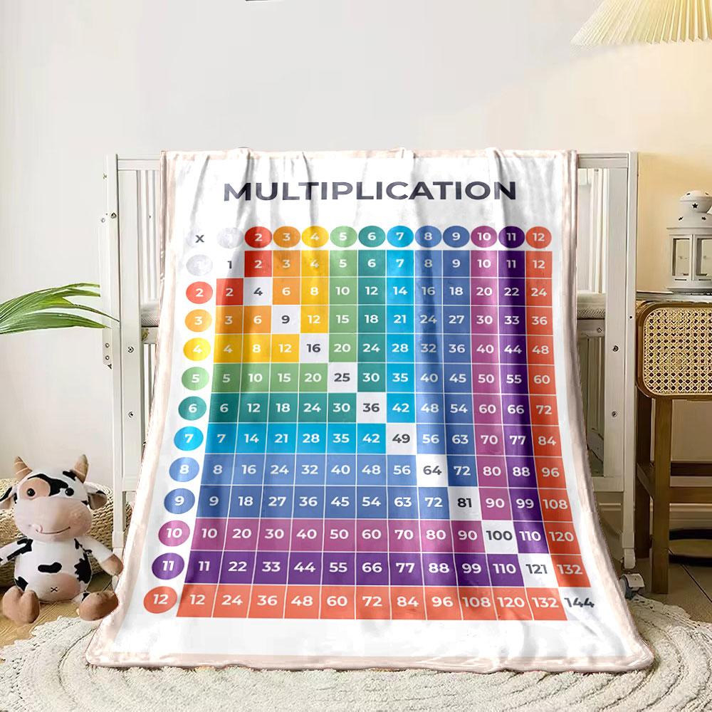 The pattern shows a colorful multiplication table from 1 to 12. for all seasons blanket lunch break throw gift 80cm x 120cm
