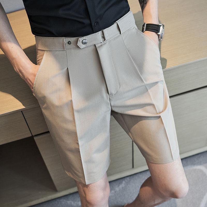 Ice Silk Casual Suit Shorts Men's Summer Trendy Brand 5-point Mid-trouser Trousers Belt Drooping High-end Five-point Trousers