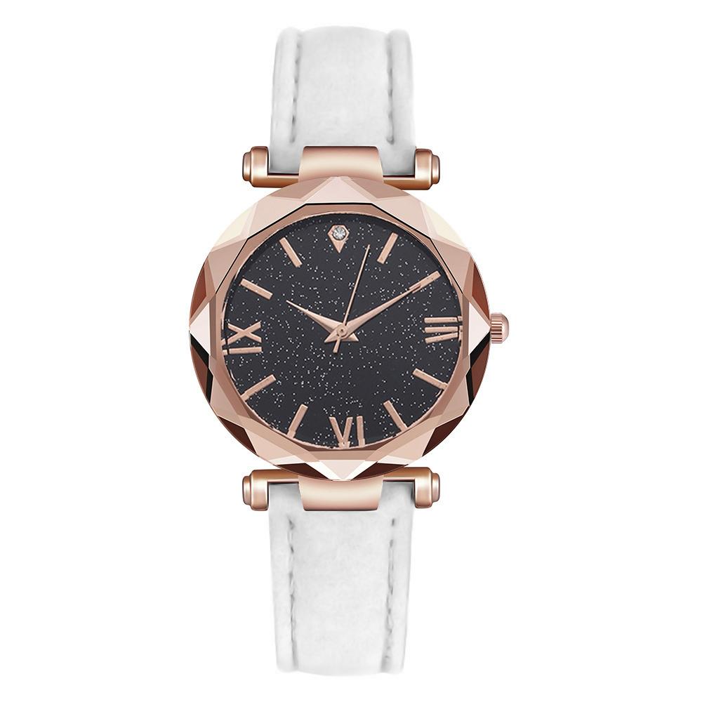 Fashion Light Luxury Trendy Round Dial Leather Strap Women Quartz Watch Bracelet Set for Christmas and Thanksgiving Gifts