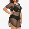 Women Mesh Sheer Bikini Cover Up Sexy See Through Swimwear Long Sleeve One Piece Beach Dress