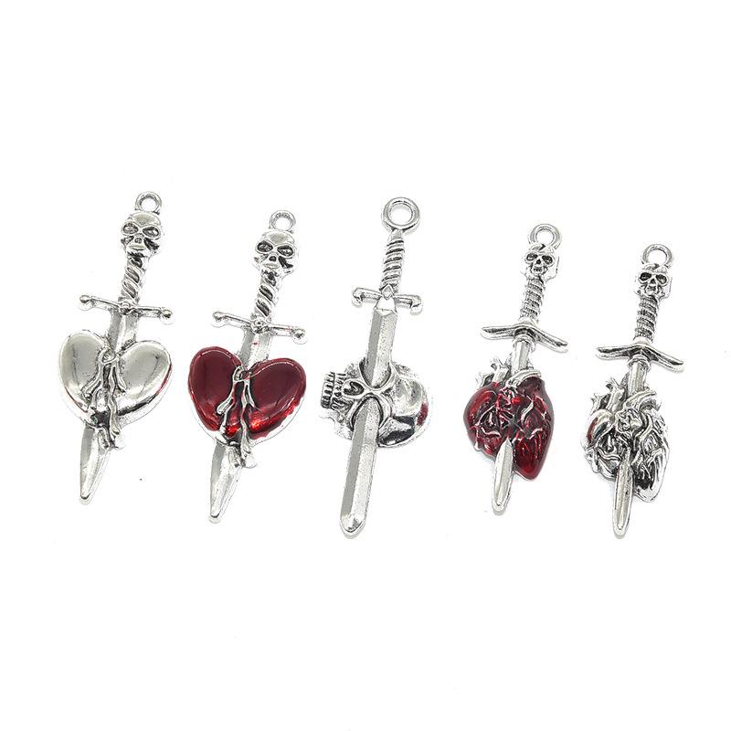 Halloween Gothic Skull Sword Heart Pendant - DIY Jewelry Accessory