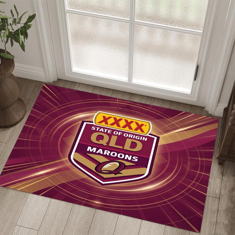 Queensland Maroons Design Crystal Velvet Carpet Cozy Non?Slip Printed Rug For Bedroom Living Room Entrance