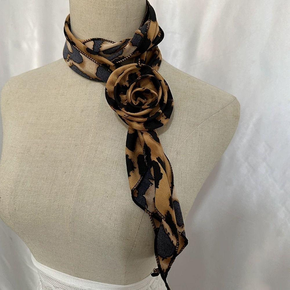 Detachable Silk Scarf Thin Floral Chiffon Scarves Fashion Neck Cover  For Women Lady Girls Female