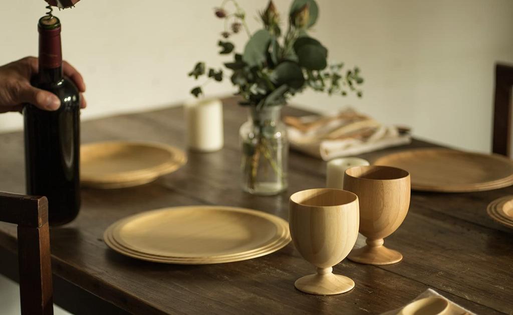 [Set] 2-Piece Set (RIVERET Goblet Vessel Glass, 230ml, Bamboo, Dishwasher Safe, White/Brown, RV-106WB, Pair, Includes Gift Bag with Ribbon)