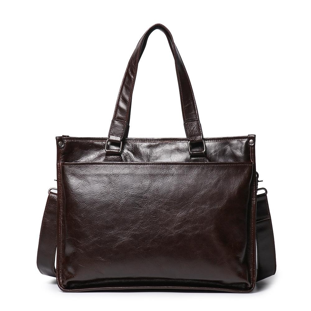 Bolsa de Viagem Masculina de Couro para Negócios Ombro Transversal Pasta para Notebook de 15,6 Polegadas