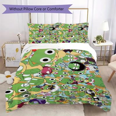 Keroro Muster Bettwäsche Steppset Bettbezug Kissenbezug Heimdekoration Geburtstagsgeschenk  (1 Bettbezug + 2 Kissenbezüge (ohne Füllung))