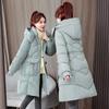 Medium and long cotton-padded clothes, new women's winter clothes, hooded drawstring waist cotton clothes, white, black and brown coat.