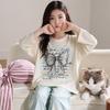 100% Cotton Girls Long Sleeve Pajamas Set Cartoon Print Round Neck Sleepwear Kids 8 Years