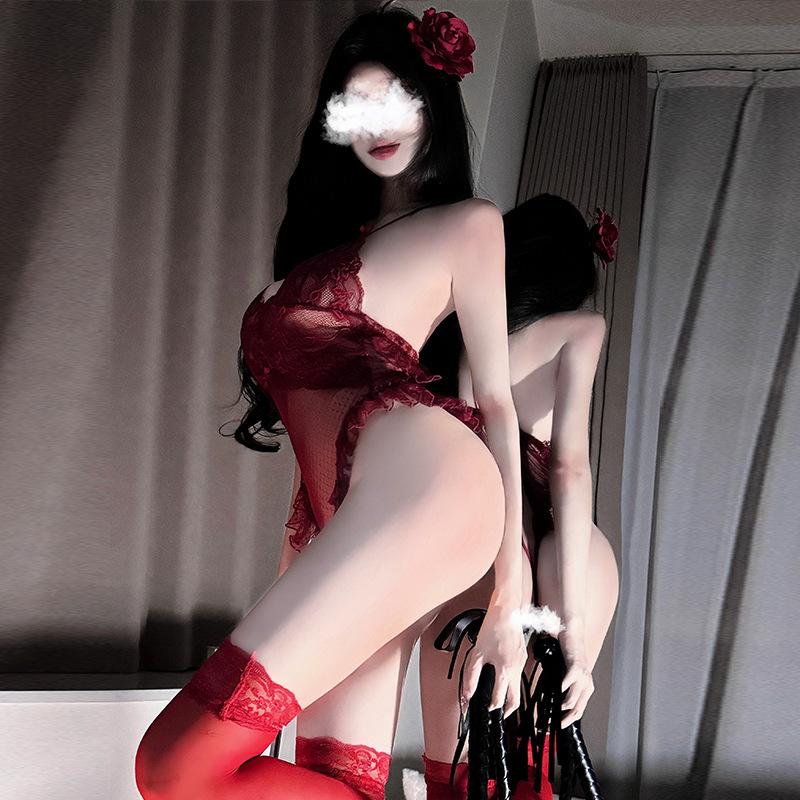Lace sexy lingerie cut-out European style open suspender chest pearl sweet and spicy wind princess temptation