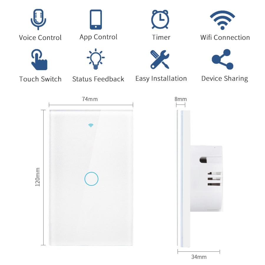 Smart Switches US Neutral Wire/No Neutral Wire Required 1/2/3/4 Gang Light WiFi Touch Switch Works with Tuya Smart Life App