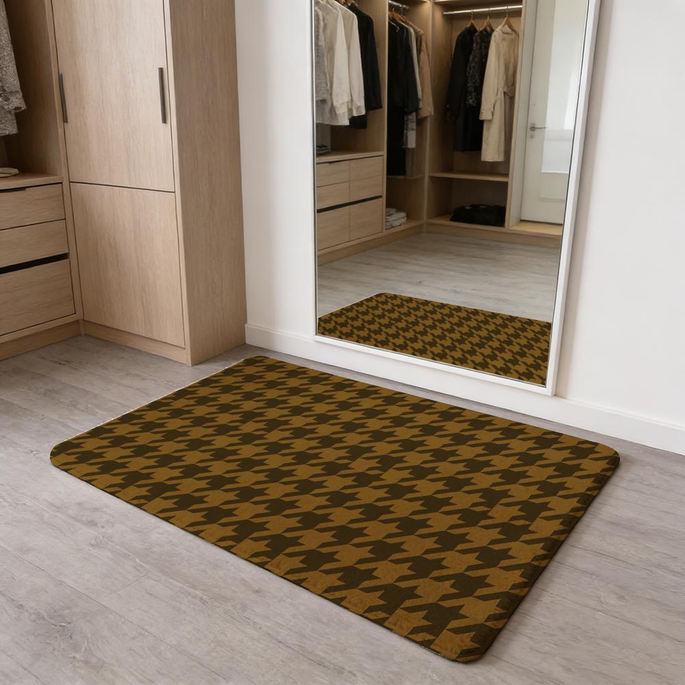 Houndstooth Check Pattern Floor Mat Flannel Door Mat Non-Slip Absorbent Washable Indoor Home Rug