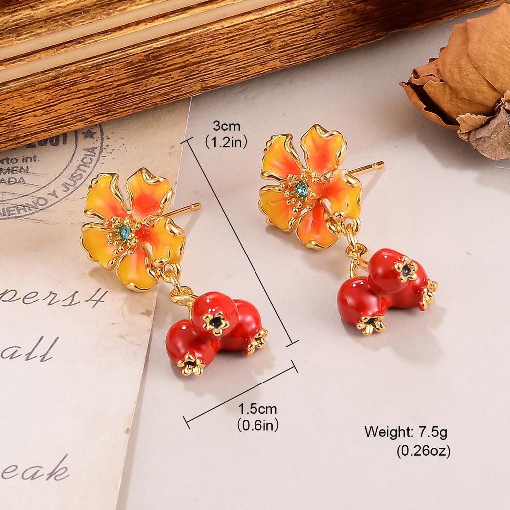 Three-dimensional Fashion Enamel Glaze Powder Purple Flower Bow Bell Spring and Summer Stud Earrings Long Fringed Silver Needle Earrings