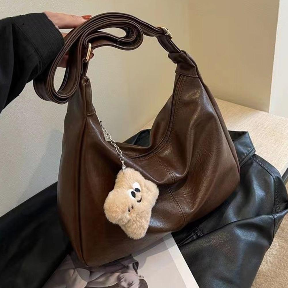 Trendy Slouchy Shoulder Bag for Women PU Leather Retro Ladies Hobo Tote Bag Large Capacity Crossbody Bags коричневый