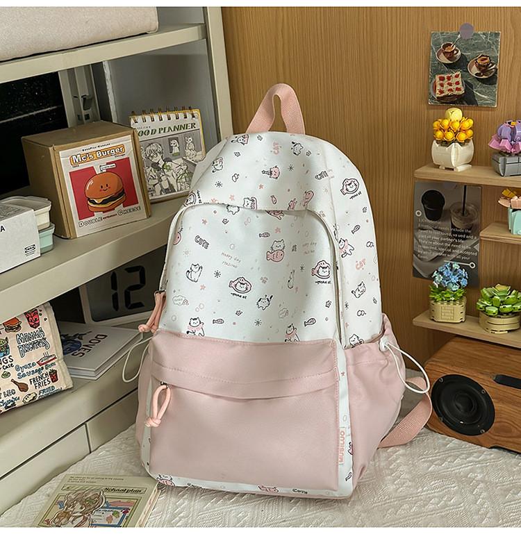 

Cute Cartoon Cat Backpack For Girls With Nylon Material And Large Capacity For School And Travel