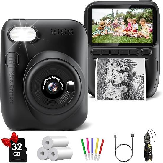 Instant Print Camera for Kids, 3.0" HD 32MP Kids Camera 1080P with 3 Rolls of Printer Paper, Birthday Gifts Toy for 3-12 Year Old Girls Boys with