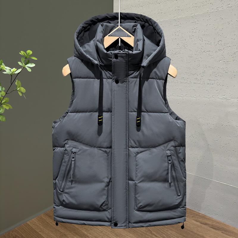 Men's Autumn/Winter Cotton Vest with Detachable Hood – Warm, Fashionable, and Thickened Casual Outerwear