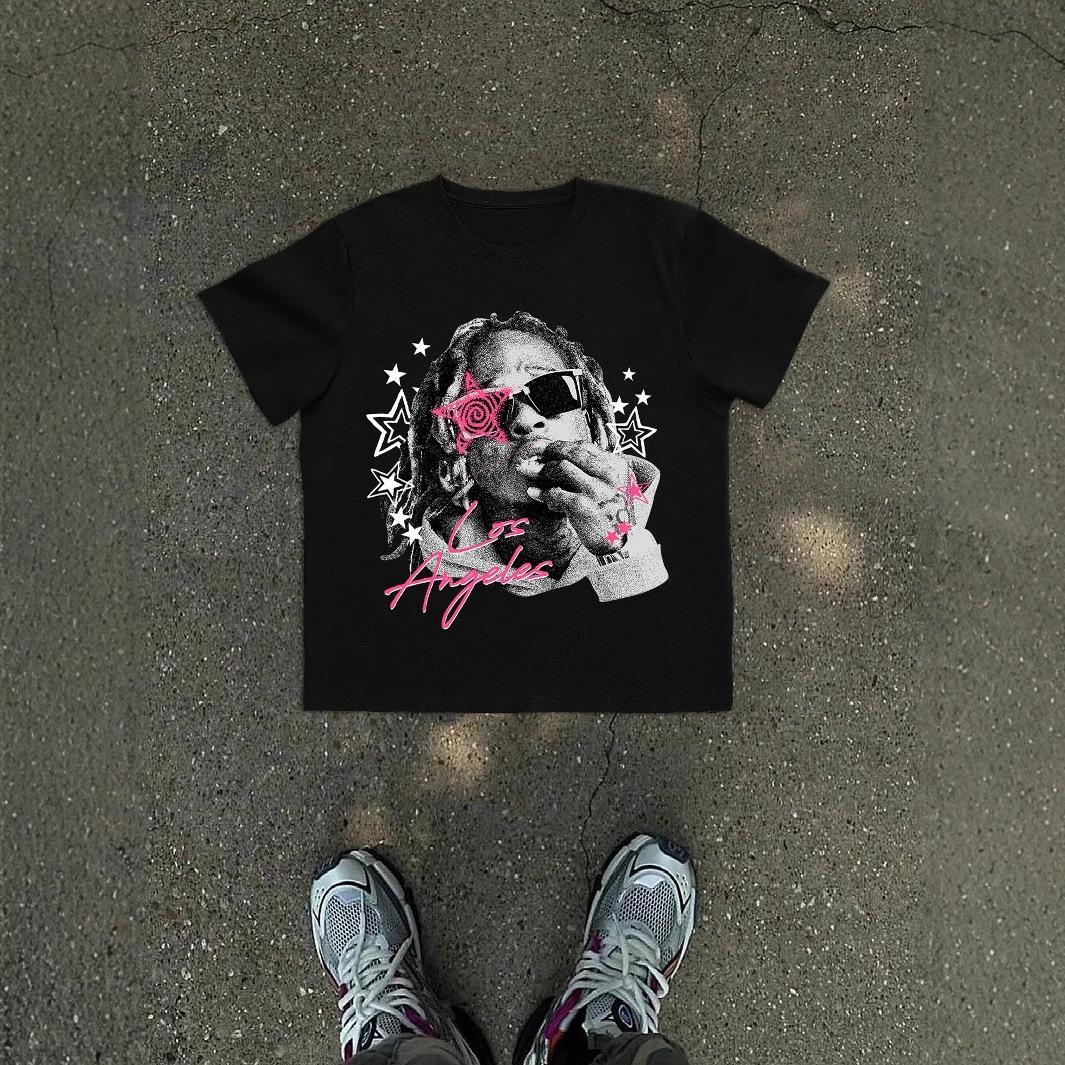 

Принтованная мужская женская модная хип-хоп футболка с коротким рукавом, хлопковая футболка 5XL чёрный