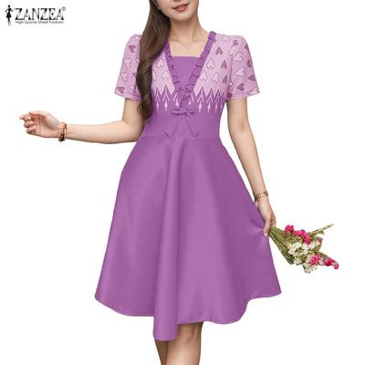 Vestido Casual de Verano para Mujer con Cuello Cuadrado y Manga Corta