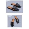 Große Damenschuhe, flache Hausschuhe, Hausschuhe für den Alltag mit gewebten Riemen, flache Hausschuhe aus Gummi mit einem Riemen und flachem Absatz