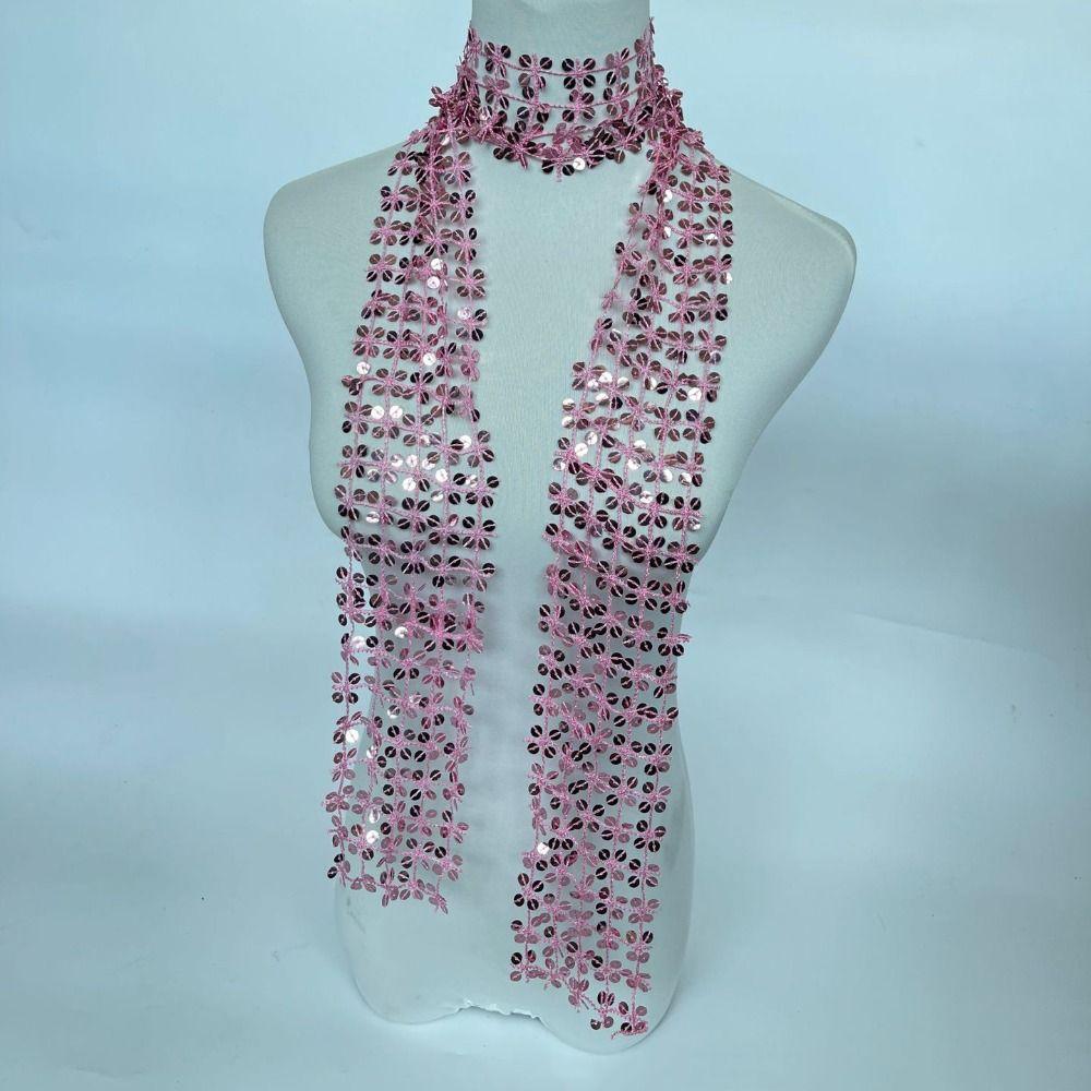 Shiny Belly Dancing Scarf Flower Shape Sparkling Hair Accessory Neck Wrap Sequin Scarf Women
