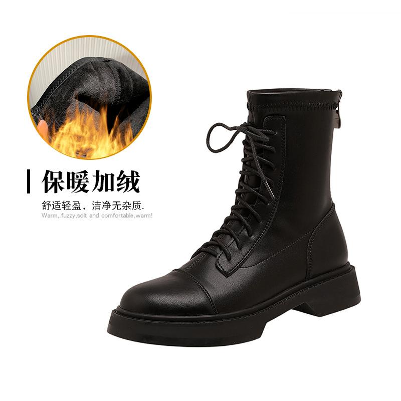 Leather thick-soled Martin boots women's new spring and autumn short boots British style women's boots elastic and thin inner height-increasing boots