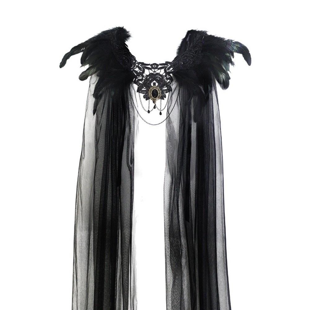 Feather Halloween Cloak Crystal Tulle Cape Casual Witch Shawl  Kids