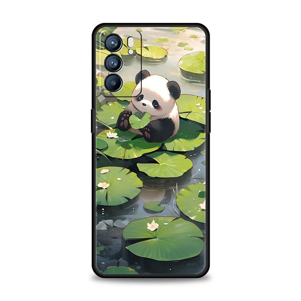 Cute Panda Climbing Bamboo Phone Case For Oppo Reno8 Reno7 Reno6 Pro A54 5G Find X6 X5 A53 A52 A9 A15 A95 A17 A16 A57 A31 Cover