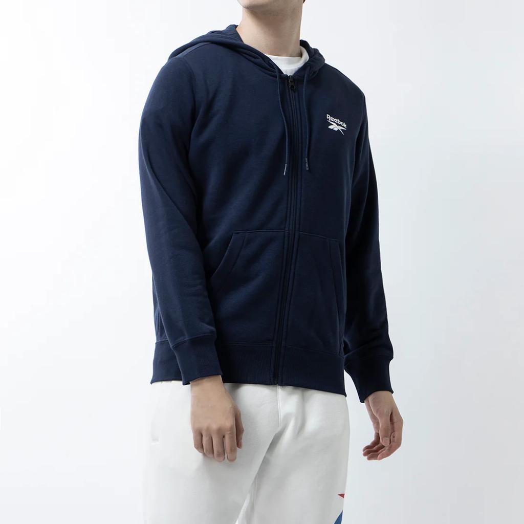 Reebok Logo Lässige Kapuzen-Sportjacke mit Reißverschluss Herrenjacken Marineblau GV5513