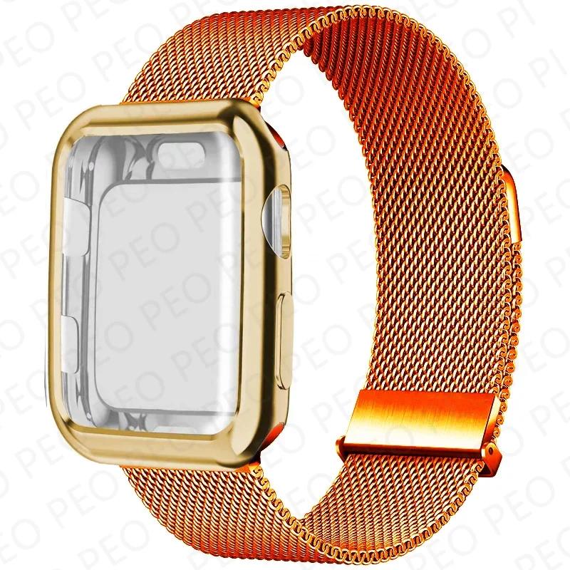 Case+Milanese Loop For Apple Watch Band 44mm 38mm-42mm-40mm Metal Magnetic bands iwatch Series 9 8 7 6 5 4 3 SE 45mm 41mm Strap