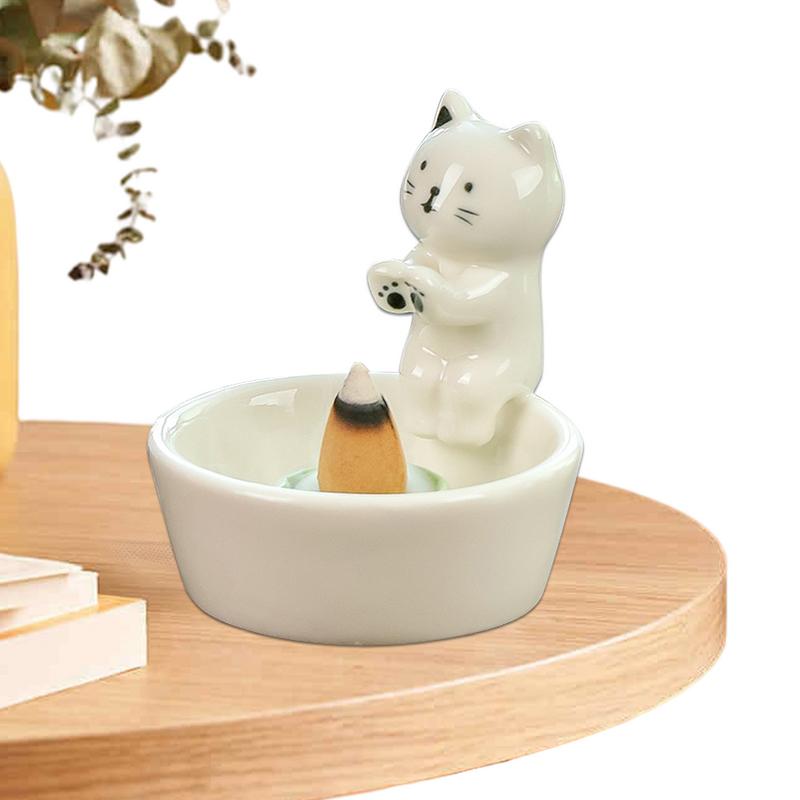 Portacandela Gatto Carino Cono Bruciaincenso Vassoio Incenso Elegante Ceramica Portaincenso a Bastoncino Portacono Incenso Decorazione