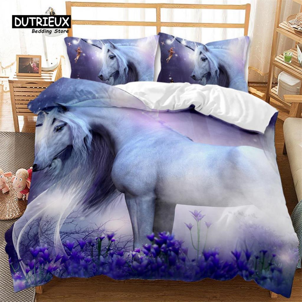 

Comforter Unicorn King Queen Bedding Set For Kids Girls Teen Rainbow Floral Dreamcatcher Microfiber Home Textile Comforter (quilt)-EU Single(135*200cm)3pcs